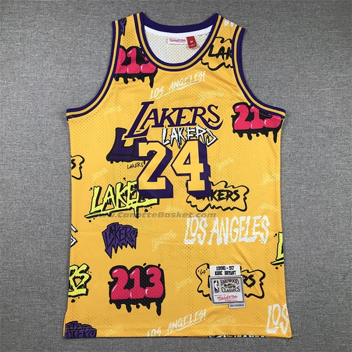 Maglia Los Angeles Lakers Kobe Bryant #24 Slap Sticker Mitchell & Ness 1996-97 Giallo